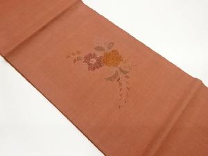 手織り紬汕頭相良刺繍辻ヶ花模様開き名古屋帯（額縁仕立て）